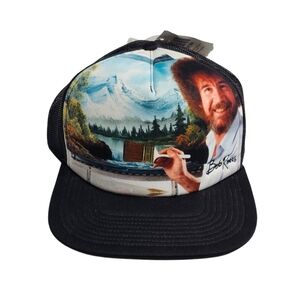 Bob Ross Landscape Painting Snapback Hat Trucker Cap Embroidered Signature NWT